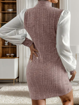 Shop Ribbed Contrast Long Sleeve Sweater Dress - High-Quality U.S. Made Women’s Fashion with Free Fast Shipping