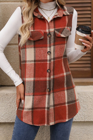 Shop Plaid Button Up Vest Coat - High-Quality U.S. Made Women’s Fashion with Free & Fast Shipping