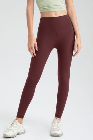 Shop Wine Wide Waistband Slim Fit Active Leggings - High-Quality U.S. Made Women’s Fashion with Free & Fast Shipping