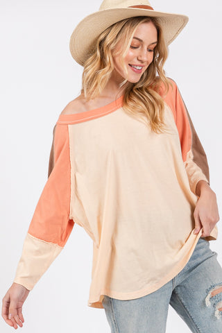 Shop Honey SAGE + FIG Color Block Curved Hem T-Shirt - High-Quality U.S. Made Women’s Fashion with Free & Fast Shipping