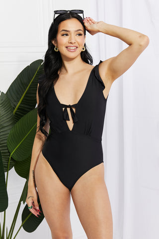 Shop Black Marina West Swim Seashell Ruffle Sleeve One-Piece in Black - High-Quality U.S. Made Women’s Fashion with Free & Fast Shipping