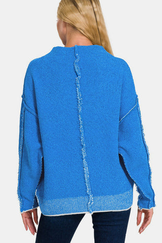 Shop Zenana Exposed Seam Mock Neck Long Sleeve Sweater - High-Quality U.S. Made Women’s Fashion with Free & Fast Shipping