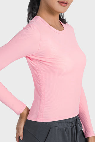 Shop Millennia Round Neck Long Sleeve Sports Top - High-Quality U.S. Made Women’s Fashion with Free & Fast Shipping