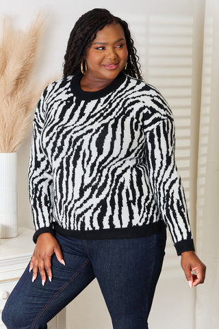 Shop Heimish Full Size Zebra Print Sweater - High-Quality U.S. Made Women’s Fashion with Free Fast Shipping