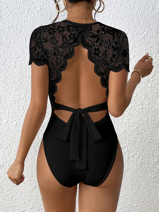 Shop Lace Backless Round Neck Bodysuit - High-Quality U.S. Made Women’s Fashion with Free & Fast Shipping