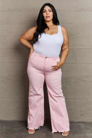 Shop RISEN Raelene Full Size High Waist Wide Leg Jeans in Light Pink - High-Quality U.S. Made Women’s Fashion with Free & Fast Shipping