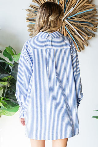 Shop First Love Striped Button Down High-Low Hem Shirt - High-Quality U.S. Made Women’s Fashion with Free & Fast Shipping