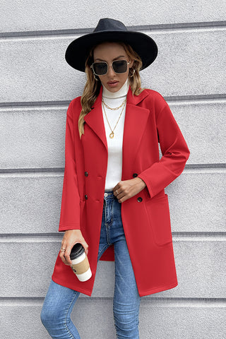 Shop Red Lapel Collar Long Sleeve Blazer - High-Quality U.S. Made Women’s Fashion with Free & Fast Shipping