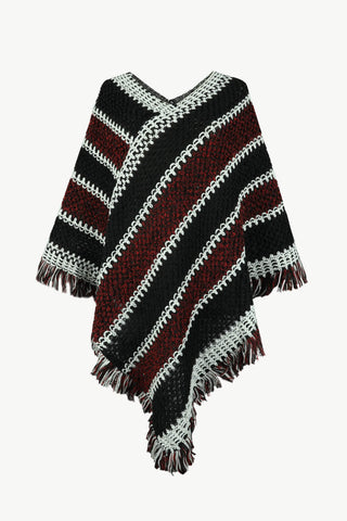 Shop V-Neck Fringe Hem Poncho - High-Quality U.S. Made Women’s Fashion with Free & Fast Shipping