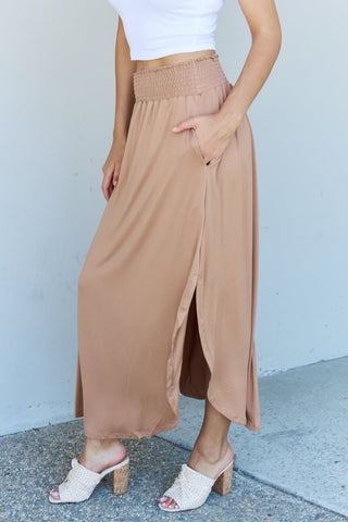 Shop Doublju Comfort Princess Full Size High Waist Scoop Hem Maxi Skirt in Tan - High-Quality U.S. Made Women’s Fashion with Free & Fast Shipping