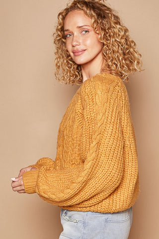 Shop POL Cable Knit Cutout Long Sleeve Sweater - High-Quality U.S. Made Women’s Fashion with Free & Fast Shipping