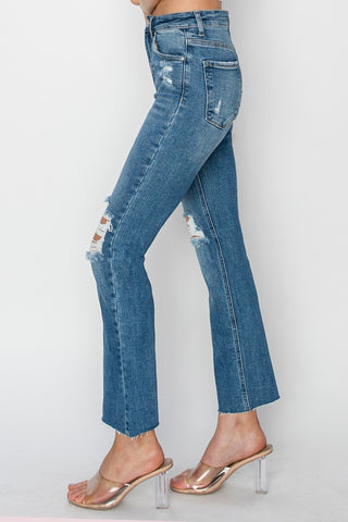 Shop RISEN High Rise Distressed Ankle Jeans - High-Quality U.S. Made Women’s Fashion with Free & Fast Shipping