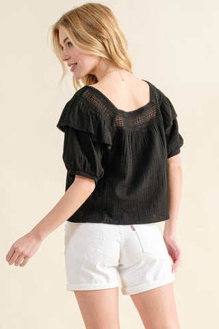 Shop And The Why Square Neck Ruffled Blouse - High-Quality U.S. Made Women’s Fashion with Free & Fast Shipping