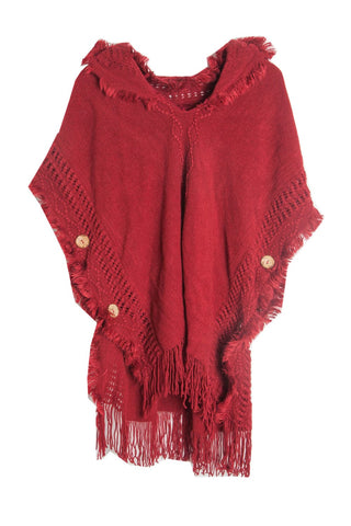 Shop Fringe Hem Hooded Poncho - High-Quality U.S. Made Women’s Fashion with Free Fast Shipping