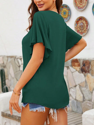 Shop V-Neck Flutter Sleeve T-Shirt - High-Quality U.S. Made Women’s Fashion with Free & Fast Shipping