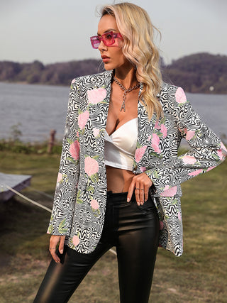 Shop Floral Printed Lapel Collar Long Sleeve Blazer - High-Quality U.S. Made Women’s Fashion with Free & Fast Shipping