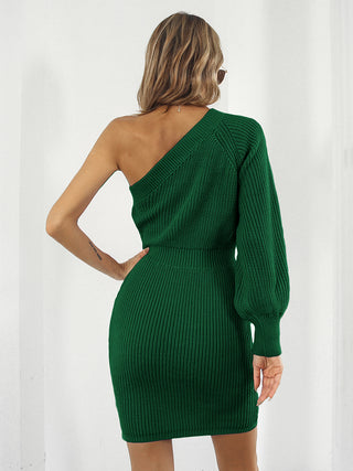 Shop One-Shoulder Mini Sweater Dress - High-Quality U.S. Made Women’s Fashion with Free & Fast Shipping