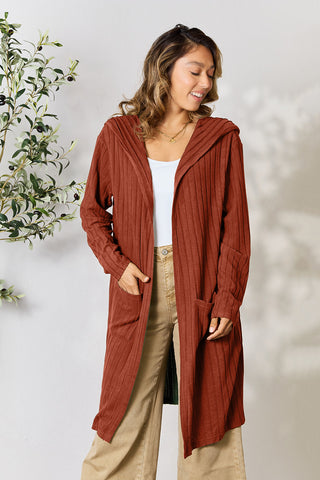 Shop Rust Basic Bae Full Size Hooded Sweater Cardigan - High-Quality U.S. Made Women’s Fashion with Free & Fast Shipping