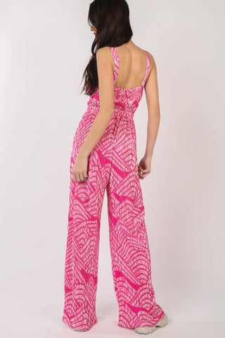 Shop VERY J Printed Pleated Sleeveless Wide Leg Jumpsuit - High-Quality U.S. Made Women’s Fashion with Free & Fast Shipping