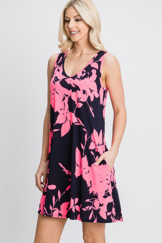 Shop Heimish Full Size Floral V-Neck Tank Dress with Pockets - High-Quality U.S. Made Women’s Fashion with Free & Fast Shipping