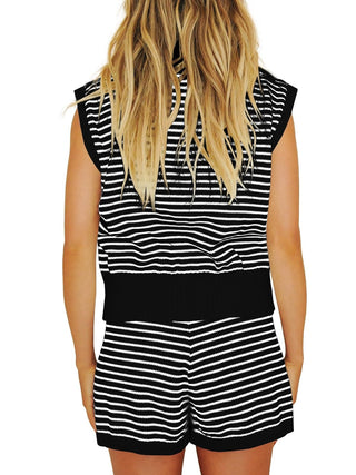 Shop Striped Cap Sleeve Top and Shorts Sweater Set - High-Quality U.S. Made Women’s Fashion with Free Fast Shipping