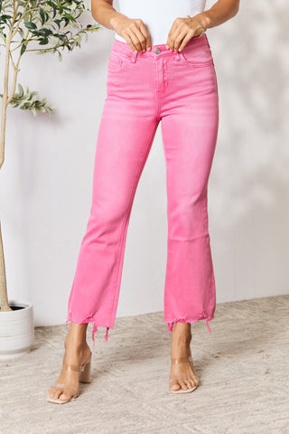 Shop Pink BAYEAS Frayed Hem Bootcut Jeans - High-Quality U.S. Made Women’s Fashion with Free & Fast Shipping