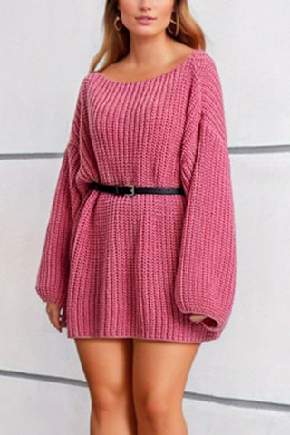 Shop Boat Neck Dropped Shoulder Mini Sweater Dress - High-Quality U.S. Made Women’s Fashion with Free & Fast Shipping