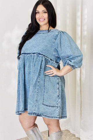 Shop HEYSON Full Size Oversized Denim Babydoll Dress - High-Quality U.S. Made Women’s Fashion with Free Fast Shipping