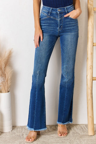 Shop Kancan High Rise Raw Hem Flare Jeans - High-Quality U.S. Made Women’s Fashion with Free Fast Shipping