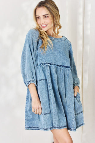 Shop HEYSON Full Size Oversized Denim Babydoll Dress - High-Quality U.S. Made Women’s Fashion with Free Fast Shipping