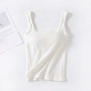 Shop White Textured Square Neck Tank - High-Quality U.S. Made Women’s Fashion with Free & Fast Shipping