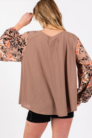 Shop SAGE + FIG Floral Long Sleeve Front Pleated Detail Blouse - High-Quality U.S. Made Women’s Fashion with Free & Fast Shipping