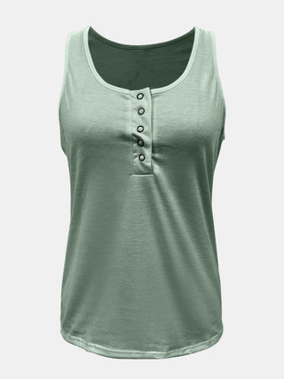 Shop Full Size Quarter Snap Scoop Neck Tank - High-Quality U.S. Made Women’s Fashion with Free Fast Shipping