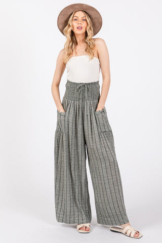 Shop Black SAGE + FIG Cotton Gauze Wash Stripe Pants - High-Quality U.S. Made Women’s Fashion with Free & Fast Shipping