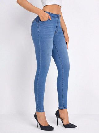 Shop High Rise Skinny Jeans with Pockets - High-Quality U.S. Made Women’s Fashion with Free & Fast Shipping