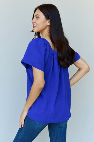 Shop Ninexis Keep Me Close Square Neck Short Sleeve Blouse in Royal - High-Quality U.S. Made Women’s Fashion with Free & Fast Shipping