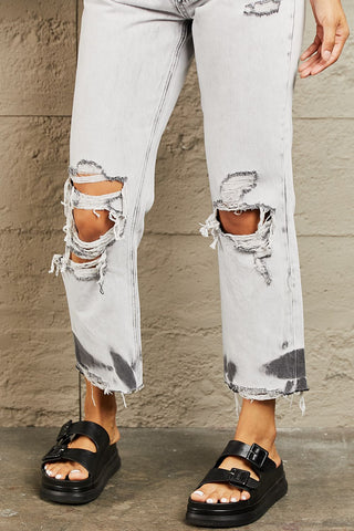 Shop BAYEAS Acid Wash Accent Cropped Mom Jeans - High-Quality U.S. Made Women’s Fashion with Free & Fast Shipping