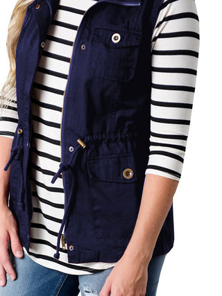 Shop Drawstring Waist Vest with Pockets - High-Quality U.S. Made Women’s Fashion with Free & Fast Shipping