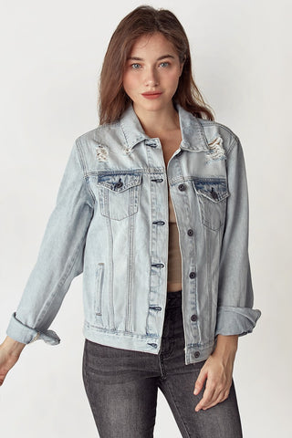 Shop Light RISEN Distressed Button Up Jacket - High-Quality U.S. Made Women’s Fashion with Free & Fast Shipping