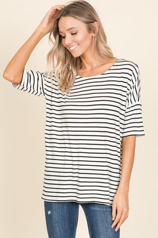 Shop BOMBOM Striped Round Neck T-Shirt - High-Quality U.S. Made Women’s Fashion with Free & Fast Shipping