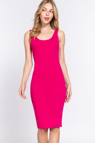 Shop FUCHSIA ACTIVE BASIC Ribbed Round Neck Tank Dress - High-Quality U.S. Made Women’s Fashion with Free & Fast Shipping