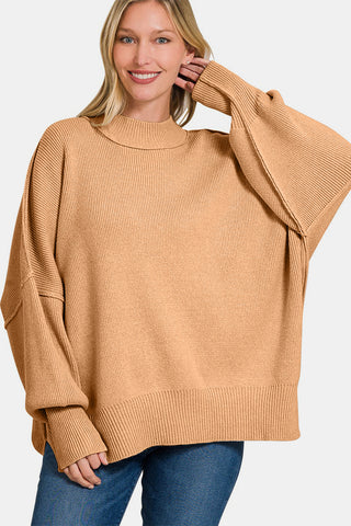 Shop Zenana Side Sit Oversize Sweater - High-Quality U.S. Made Women’s Fashion with Free & Fast Shipping