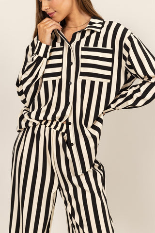 Shop HYFVE Striped Button Up Shirt and Pants Set - High-Quality U.S. Made Women’s Fashion with Free & Fast Shipping