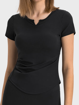 Shop Black Millennia Notched Short Sleeve Active T-Shirt - High-Quality U.S. Made Women’s Fashion with Free & Fast Shipping