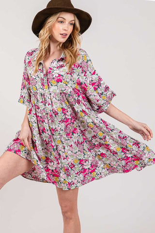 Shop SAGE + FIG Floral Button Down Mini Shirt Dress - High-Quality U.S. Made Women’s Fashion with Free & Fast Shipping