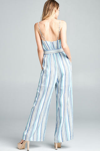 Shop Cotton Bleu by Nu Label Tie Front Striped Sleeveless Jumpsuit - High-Quality U.S. Made Women’s Fashion with Free & Fast Shipping