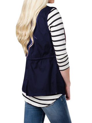 Shop Drawstring Waist Vest with Pockets - High-Quality U.S. Made Women’s Fashion with Free & Fast Shipping