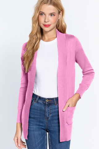 Shop ACTIVE BASIC Ribbed Trim Open Front Cardigan - High-Quality U.S. Made Women’s Fashion with Free & Fast Shipping