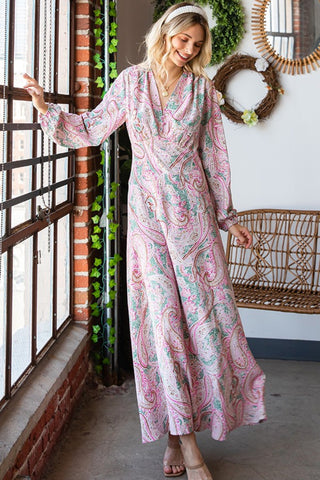 Shop First Love Paisley Print Tie-Back Long Sleeve Maxi Dress - High-Quality U.S. Made Women’s Fashion with Free & Fast Shipping