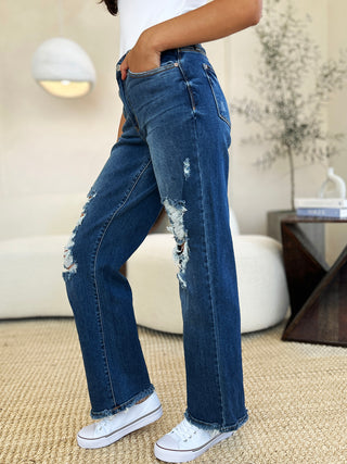 Shop Judy Blue Full Size Mid Rise Distressed Raw Hem Jeans - High-Quality U.S. Made Women’s Fashion with Free & Fast Shipping